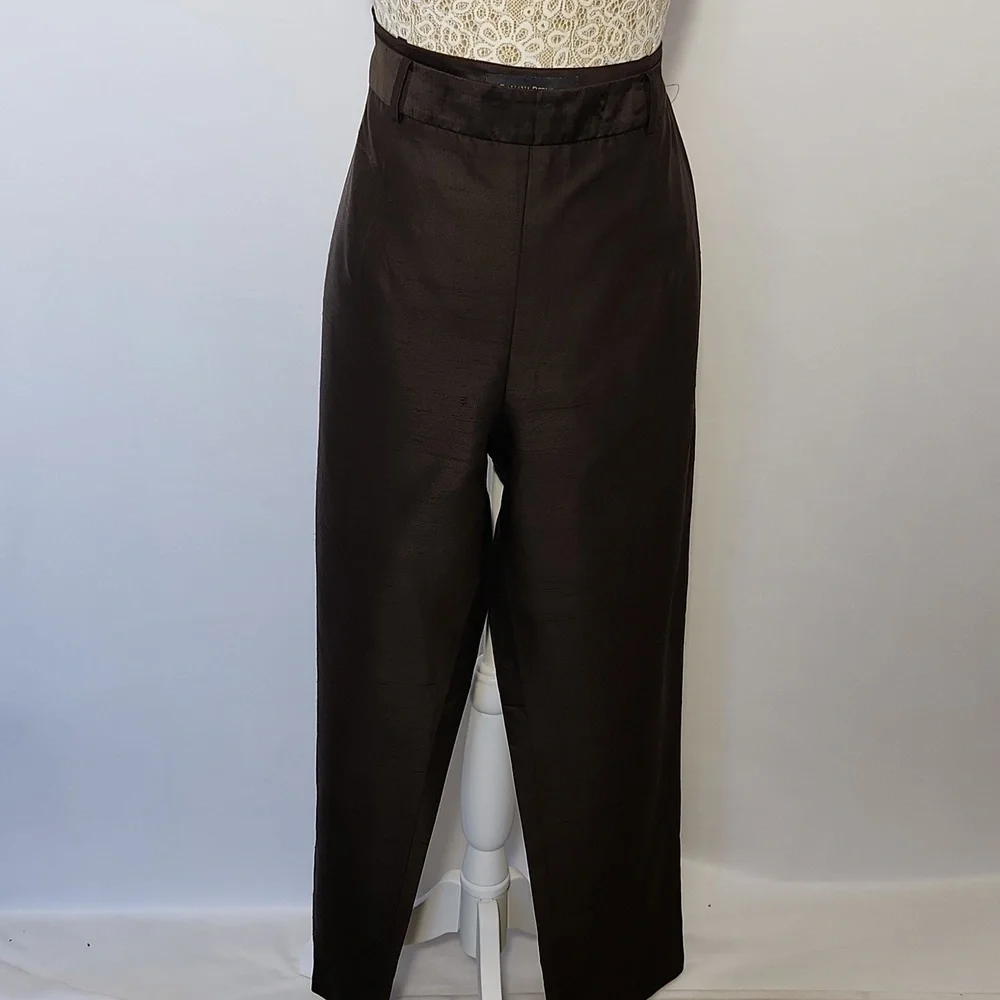 Banana Republic Women's Size 14 Brown Sheen 100% Silk Side Zip Closure Pants